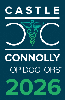Castle Connolly Top Doctors 2026 badge with teal Caduceus symbol on a dark teal background.