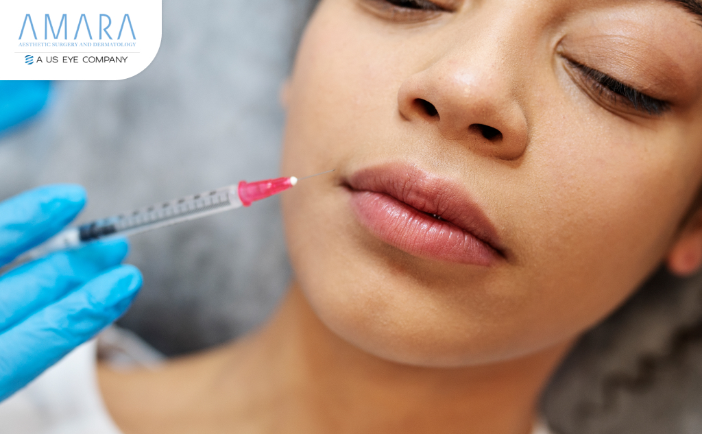 A women is undergoing botox and fillers treatment at Amara